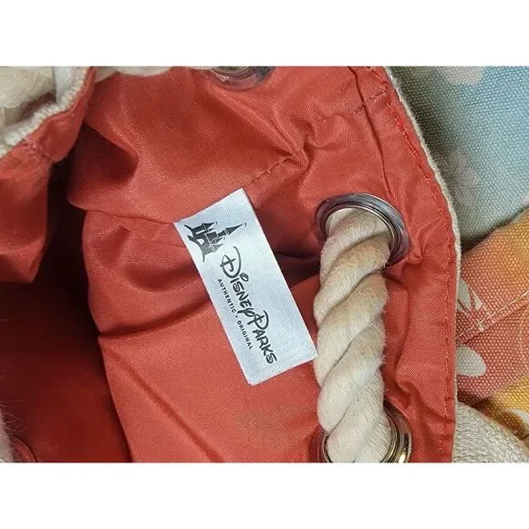 Disney Parks Floral Hawaiian Canvas Bag Drawstring Backpack Rainbow 15.5x12x5 - Picture 3 of 5